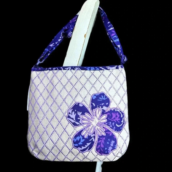 NWT Vera Bradley Beach Crossbody Bag Tropical Tapestry Beige Paisley Amethyst - Picture 2 of 9
